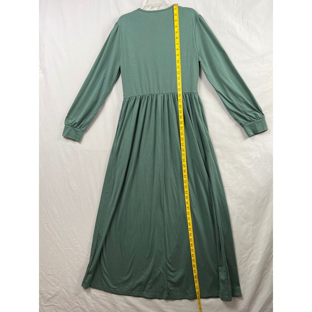 OUGES Maxi Dress Women Medium Green Long Sleeve Wrap V-Neck Jersey Pockets - Picture 5 of 12